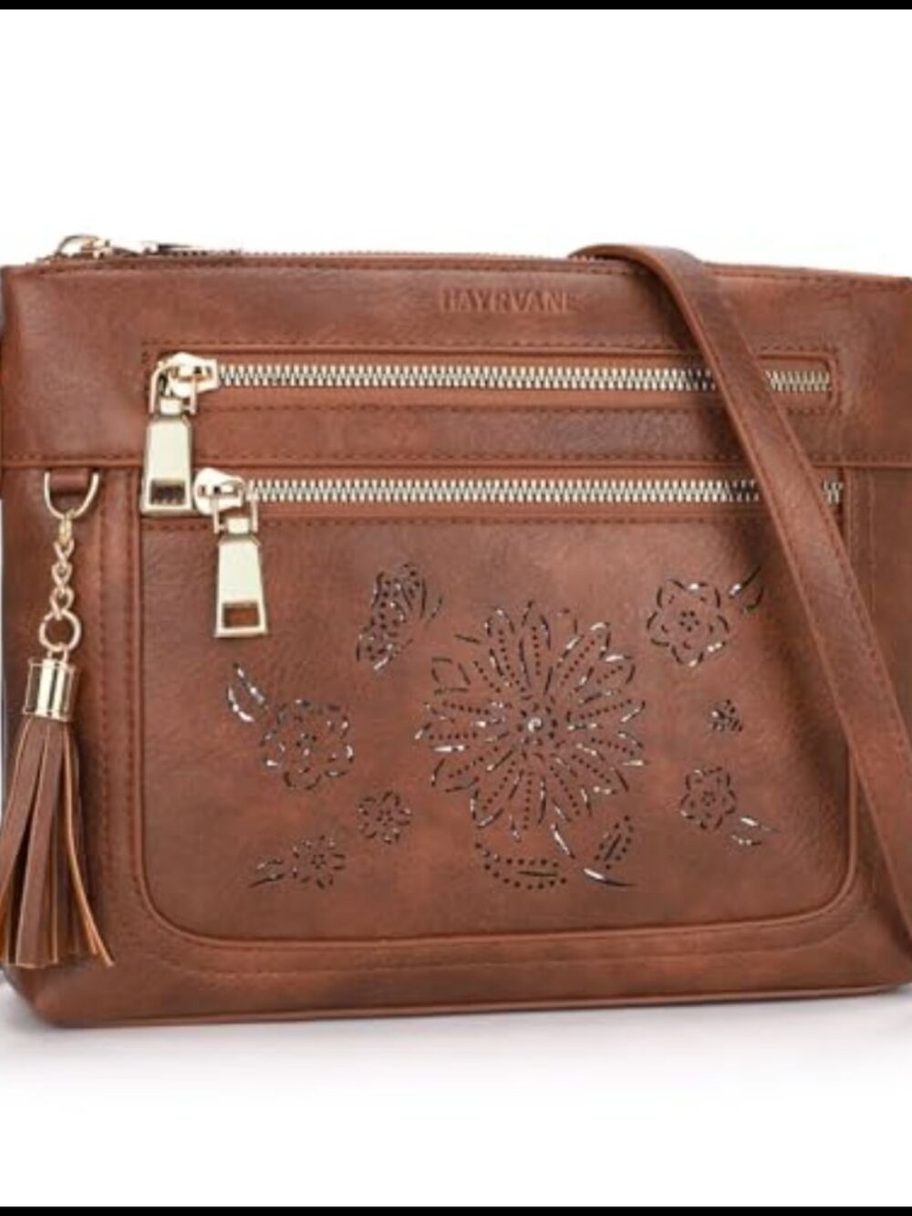 Vegan Leather Small Crossbody Bag Tassel Multi Pocket Shoulder Purse